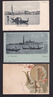 3 Antique Venice Italy Postcards Gondolas Panorama del Molo San Giorgio Maggiore