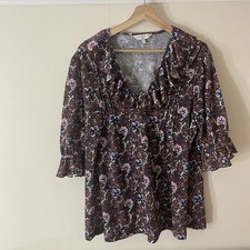 Women Savannah Miller at Next brown floral ruffles blouse top UK20