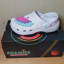 Skechers Foamies Kids Size 6 Light Up Star Clogs Slip On White Girlie Cute NWT