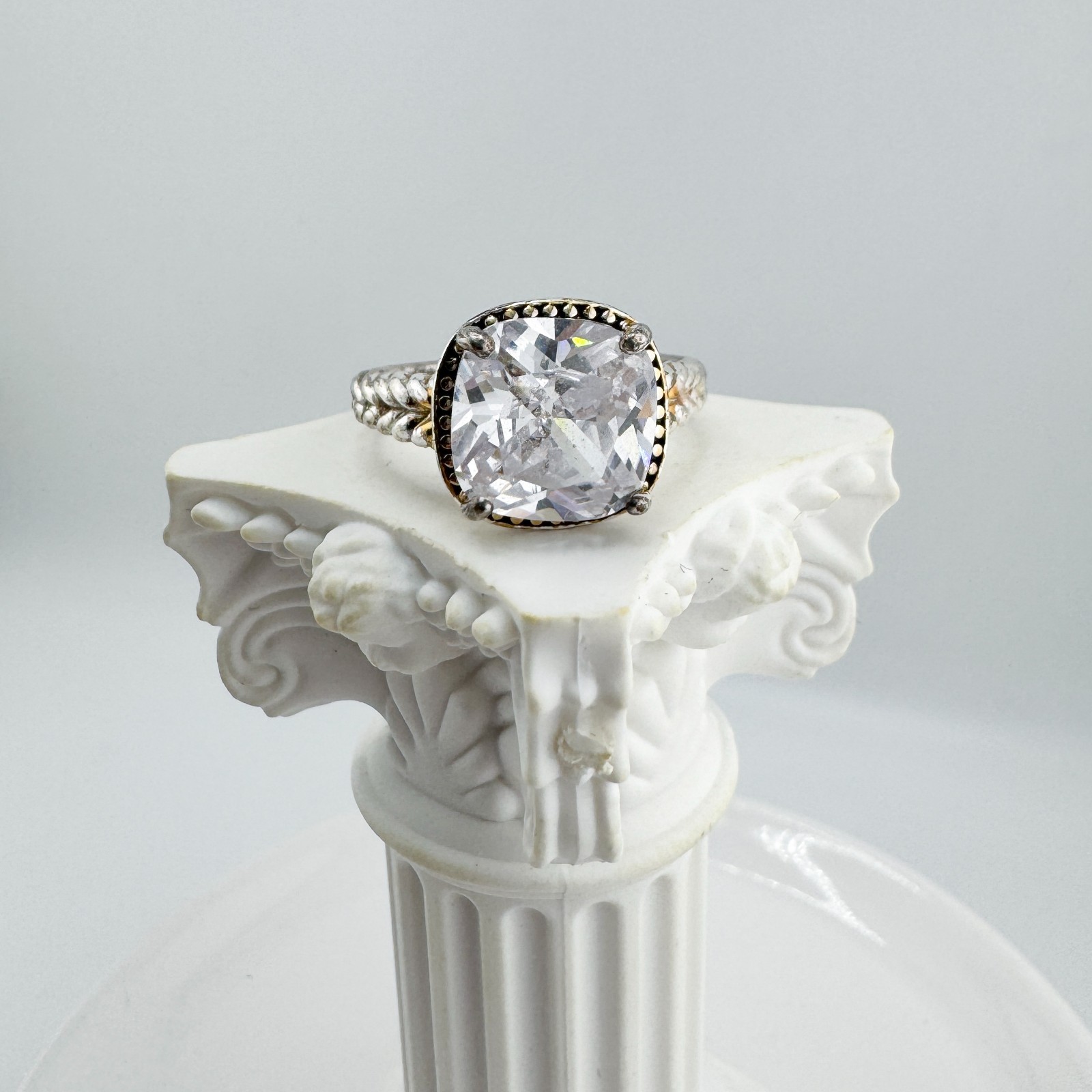 Statement Clear Cushion-Cut Rhinestone Ring Silve… - image 5
