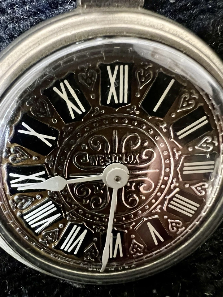 VTG Westclox Pocket Watch Roman Numerals Ornate Shield Back USA Works Perfectly - Image 2 of 4