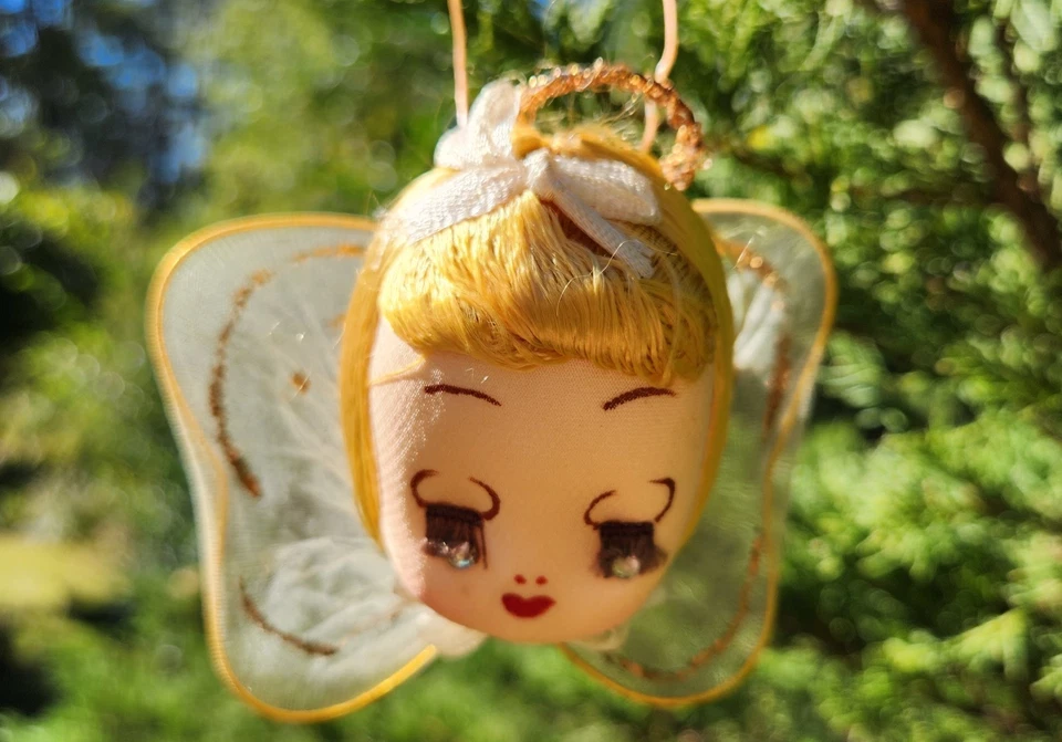 Vtg Christmas Angel Head Net Stocking Wire Rhinestone Japan Ornament Set of 2 - Image 3 of 4