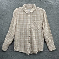 Rails Shirt Women Medium Beige Plaid Button Up Long Sleeve Collared Top Ladies M