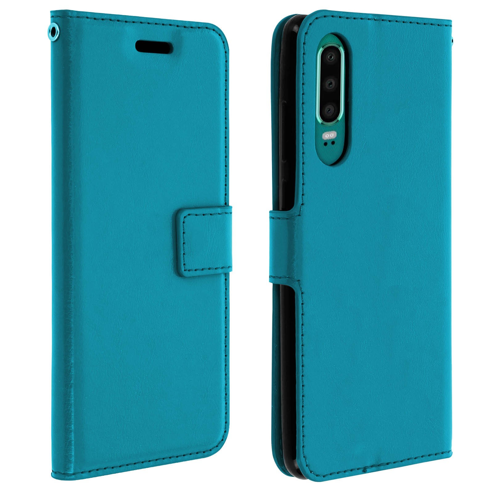 Coque Huawei P30 bleu rabat avec support amovible et range carte bleu