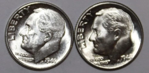 (2) Brilliant Uncirculated Roosevelt Dimes - 1946D 1948D - #9745D FREE SHIPPING