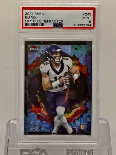2024 Topps Finest - Rare Sky Blue Refractor #249 Bo Nix /150 (RC) PSA 9
