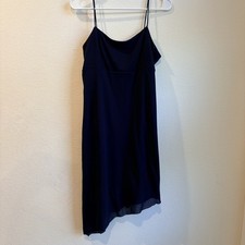 VTG 90s Paula J Navy Blue Asymmetrical Hem Slip Dress Minimalist L