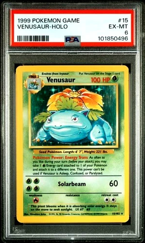 1999 Pokemon Base Set Venusaur Holo #15 PSA 6 EX-MT Vintage