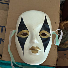 Venetian Full Face Mask White Black Gold Plas...