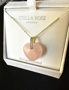 Authentic Stella Rose London / Stone Heart Necklace / Pendant Rose Quartz/Fine Gold Plated