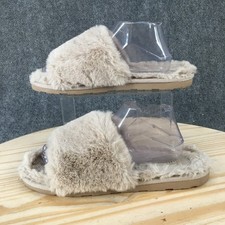 Stars Above Slippers Womens 9 Casual Slip On Lined Cozy Slide Gray Faux Fur