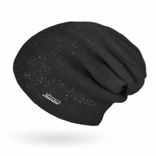 Damen Mütze Herbst Strick-Beanie ungefüttert Feinstrick Glitzer Slouch