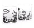 Two BLACK LANTERN Rocks Glasses Made In The USA ~ 11 oz Octopus Tentacles Design