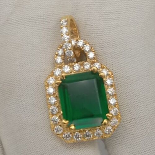 5.20ct Emerald Cut Natural Emerald Gemstone Diamond Pendant Real 14K Yellow Gold - Picture 5 of 16