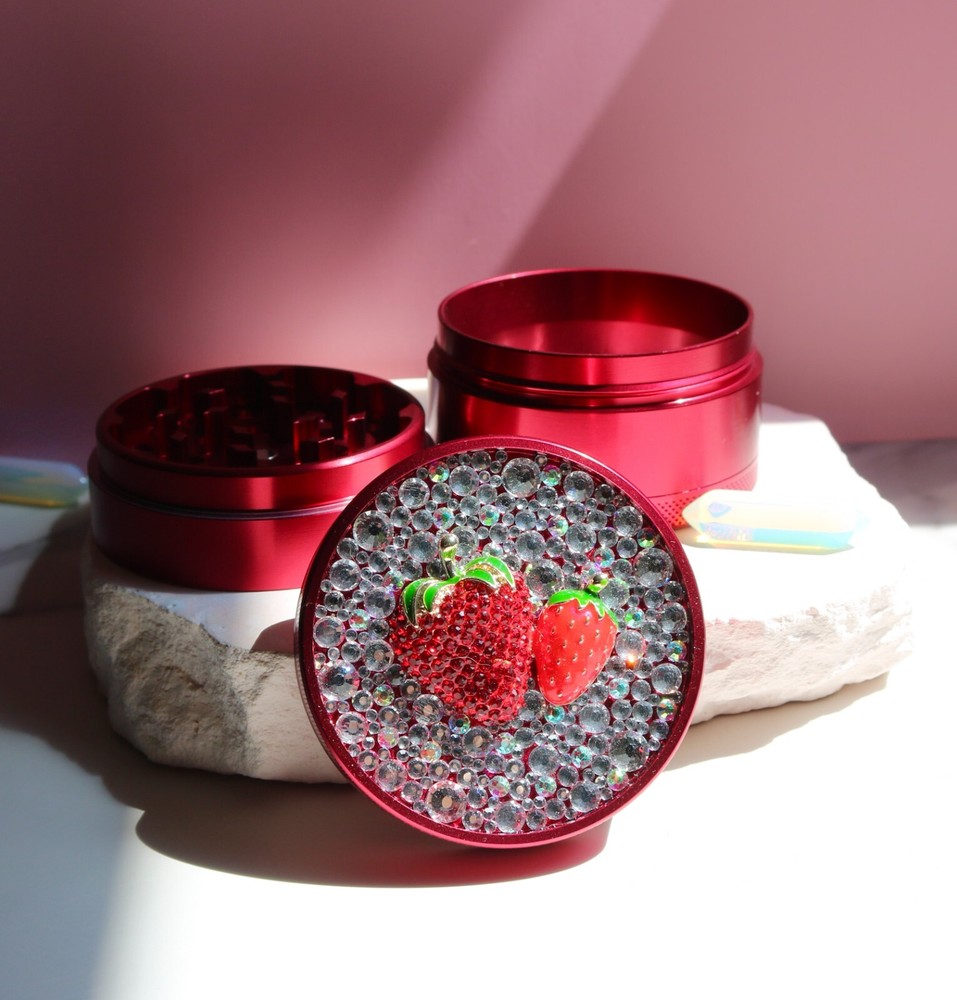 2 inch pink strawberry girly herb grinder cute aesthetic