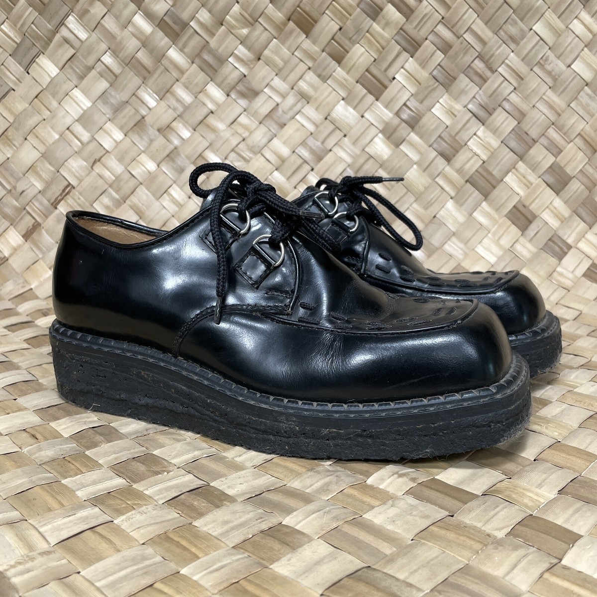 John Fluevog 240 Wagon F Shoes Lace Up Square Toe Split Toe M 12.5 W 14.5 Black Delight - Black | Classic Mary Janes with Puffy Strap  main image 4