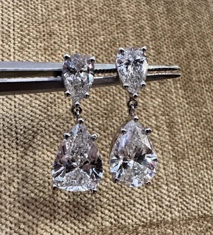 GIA Certified Pear Shaped Diamond Drop Earrings in 18k White Gold - C300B