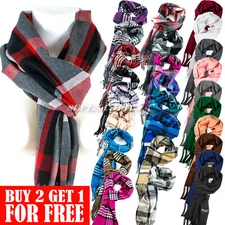 Men Women Winter Warm 100% CASHMERE Scarf Solid Plaid Wool SCOTLAND Pashmina