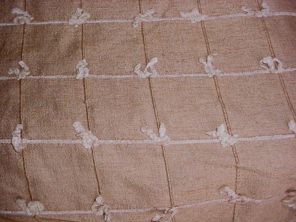 3-3/4 Kravet 9213 Sandalwood Ecru Embroidered Silk Check Plaid Upholstery Fabric - Image 3 of 4