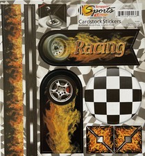 RACING FLAGS Card-Stock Stickers 22pc Scrappin Sports Driver Speed Track Fire