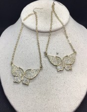Gold Tone Long Clear Rhinestone Butterfly Fashion Drop Earrings MM631