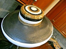 STUNNING Straw Sequin Gold Black Joli Flamingo Sun Wide Brim Hat White