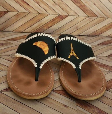 Women Jack Rogers Navy Blue J'adore Paris Eiffel Tower Flip Flop Shoe Size 11
