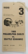 1989 PHILADELPHIA EAGLES v SEATTLE SEAHAWKS Press Box Media Pass Ticket Football