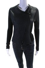 Lola & Sophie Womens Textured Asymmetrical Side Zip Up Jacket Black Size Xs