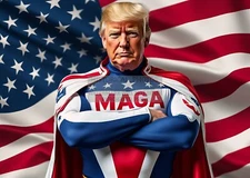 PRESIDENT DONALD TRUMP MAGA MAN SUPERHERO AMERICAN FLAG PATRIOTIC 5X7 AI PHOTO