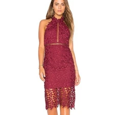 Bardot NWT Gemma Lace Sheath Burgundy Halter Dress Size 8