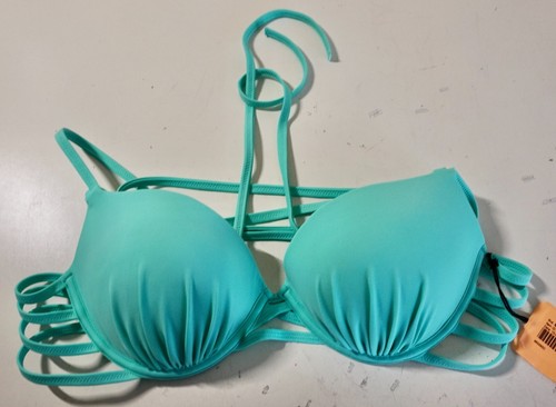 SHADE & SHORE WOMEN'S SHELL PUSH UP HALTER WIRE BIKINI TOP SEA FOAM GREEN NEW!