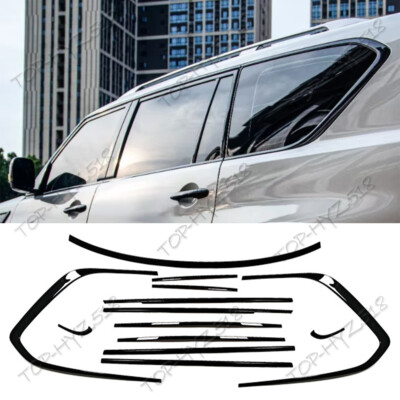 For Nissan Armada 2018-2024 Gloss Black Window Molding Trim Frame ...