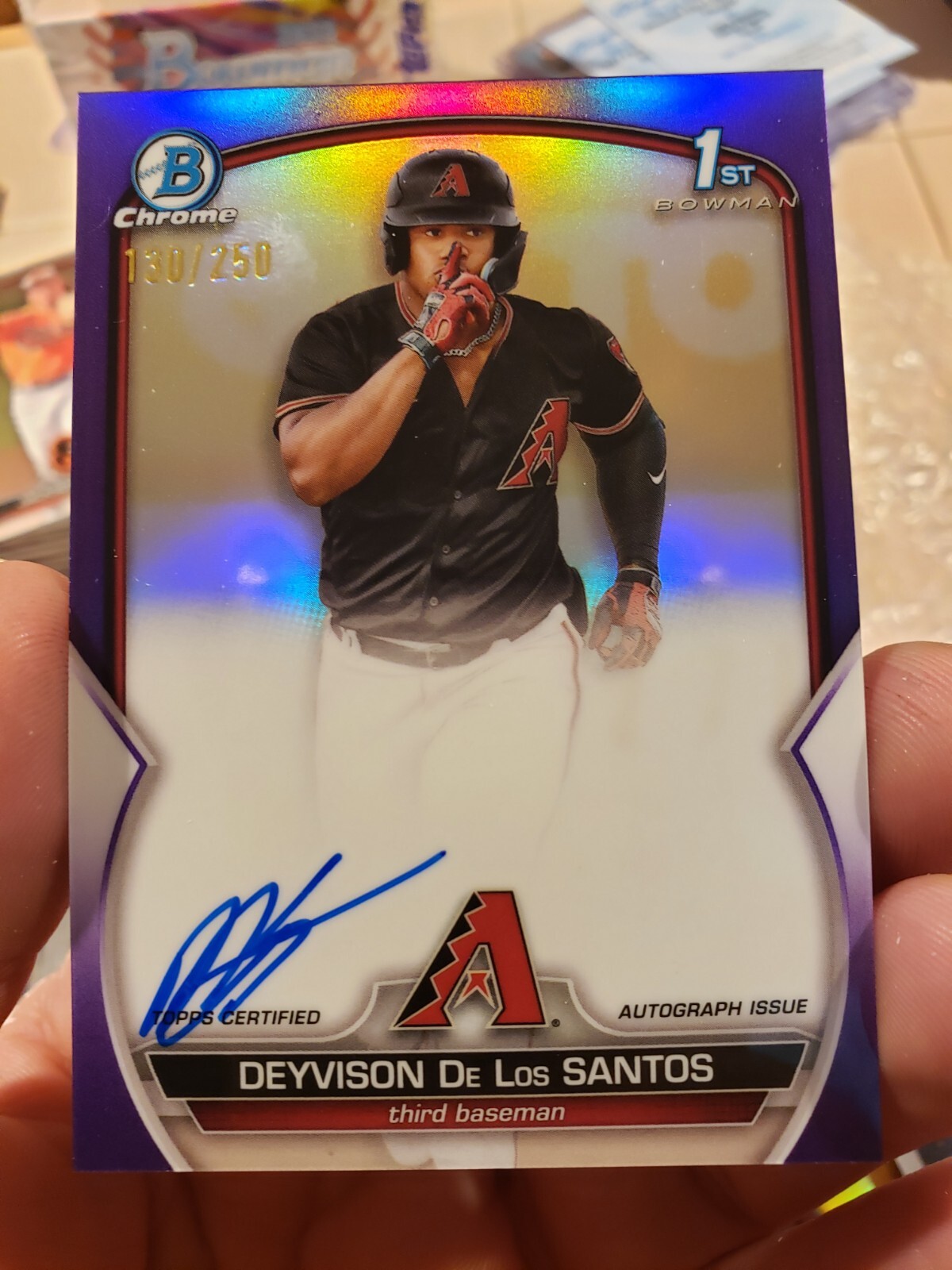 2023 Bowman Chrome 1st Deyvison De Los Santos PURPLE REFRACTOR AUTO /250 #CPA-DD