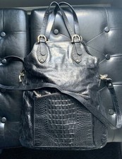 Ripani Patent Black Leather And Croc Handbag