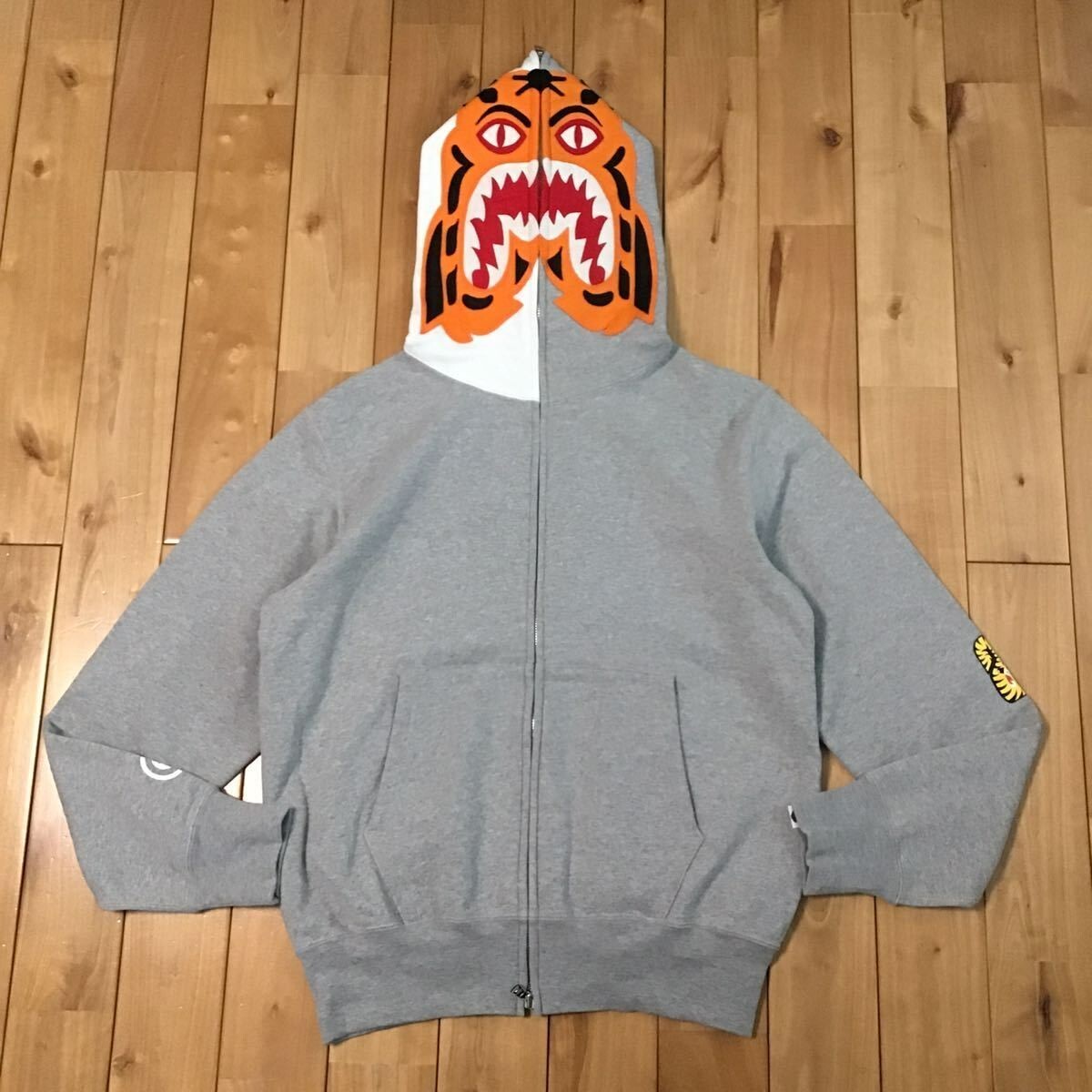 BAPE Tiger full zip hoodie gray x white a bathing ape NIGO Size S