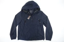 MICHAEL KORS CH3205H67F BLUE 2XL LOGO TAPE HOODED WOVEN WINDBREAKER JACKET 