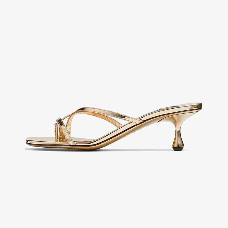 PANTOFOLA D’ORO Pantofole estive metallo pelle punta quadrata donna moda outdoor scarpe mules misura