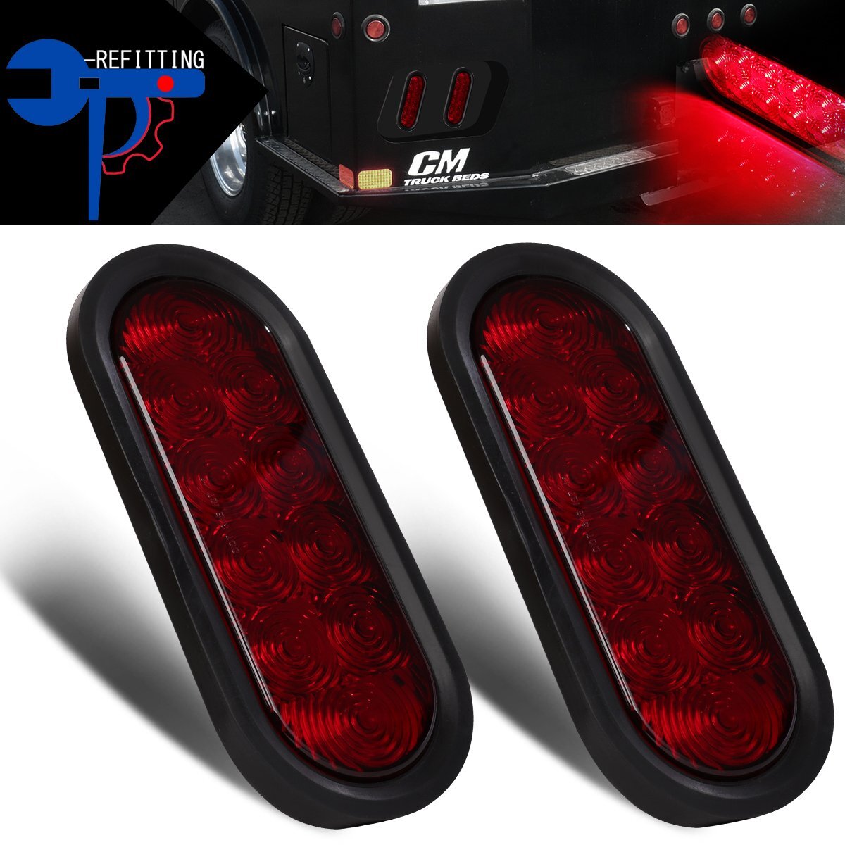 2X 6-Inch Oval Red LED Reverse Backup Tail Lights High-Low Bright for Trucks Trailers  