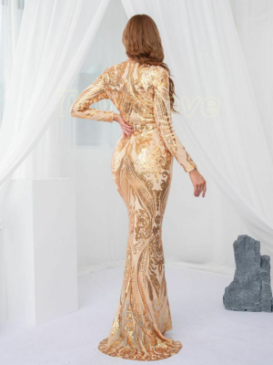 Long Sleeve Sequin Maxi Dress Floor Length Full Lining Evening Night Gown  Green | eBay