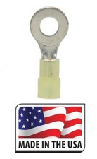 50 Yellow 10-12 AWG Nylon Insulated Ring Terminal 1/4" Stud Made in USA 12-10 Ga