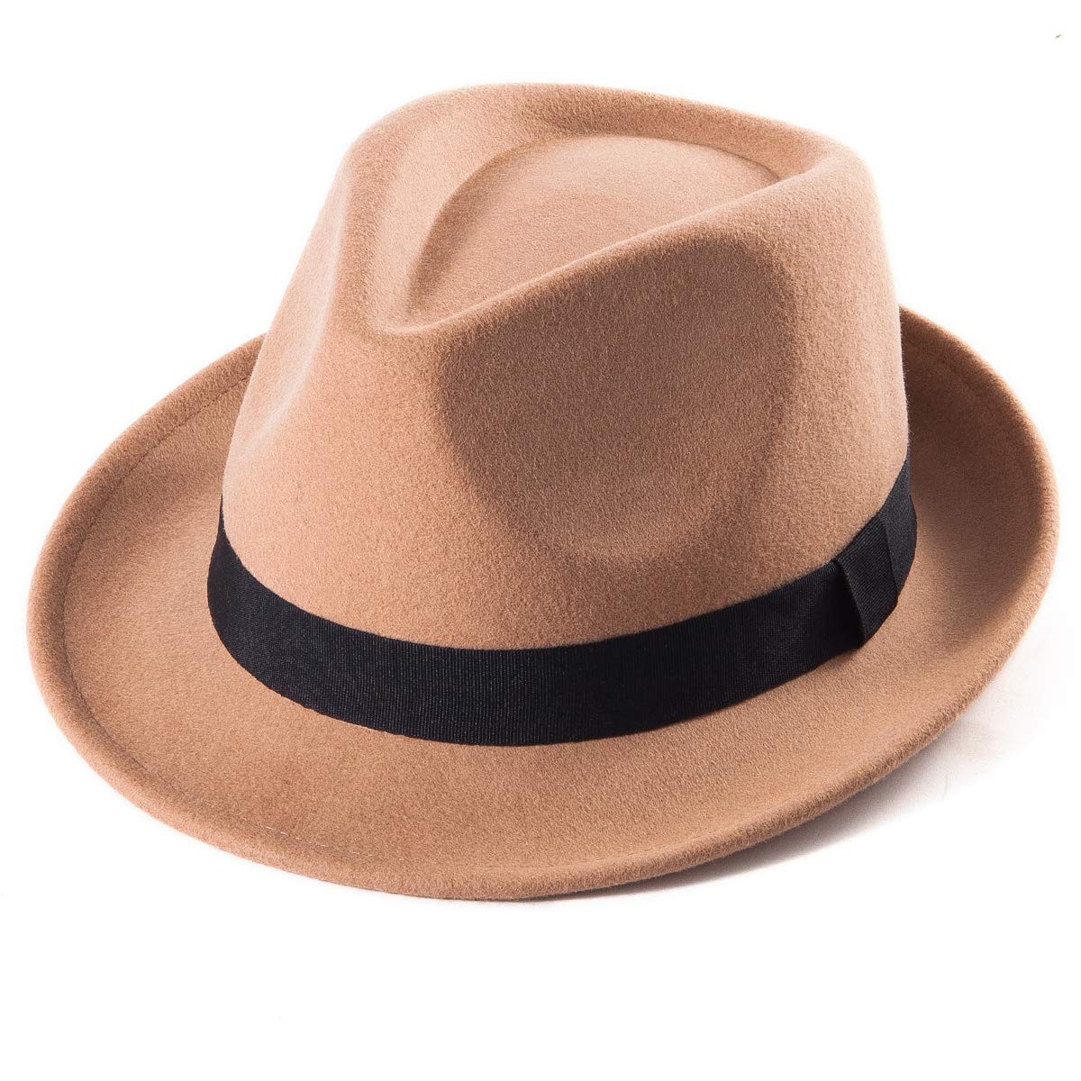 Stylish Wool Fedora Hat for Women & Men - Manhattan Gangster Trilby in Khaki - Size 7 1/4-image
