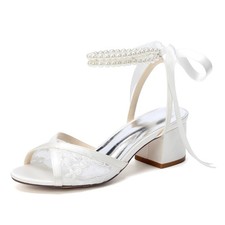 Dilhik Pearl Wedding Shoes for Bride Low Block Heel Bridal Lace...