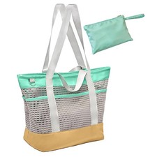 Mesh Beach tote Bag for women- Large Foldable Beach Toy Bag with Zipper