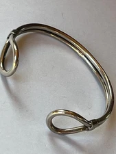 Thick Double Silvertone Wire w Open Loop Ends Metal Cuff Bracelet - 2.5 inches
