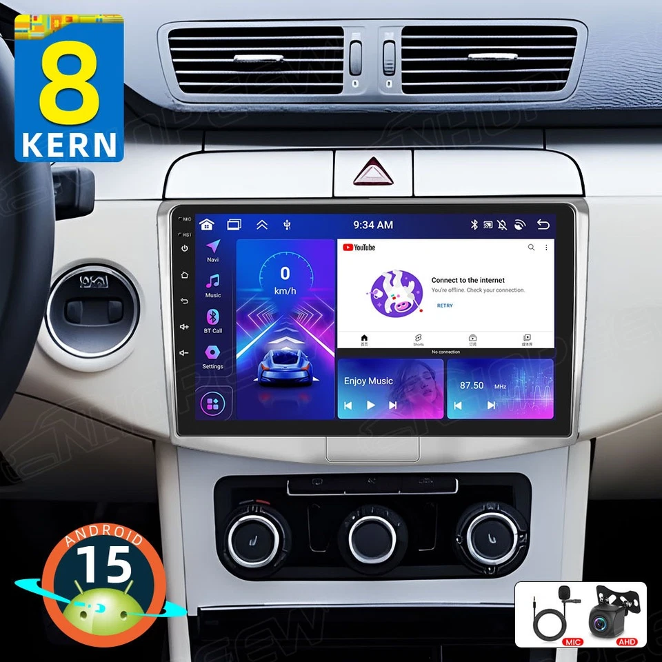 NHOPEEW 6+128 GB autoradio Android 15 Apple Carplay GPS navigatore WIFI per VW Passat B6 B7 CC