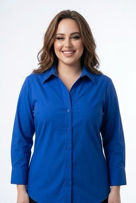 Foxcroft Womens 20W Shaped Tunic Top 3/4 Sleeves Royal Blue Button Details