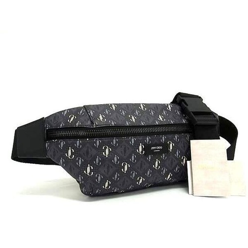 Jimmy Choo JC Logo Waist Bag PVC Gray Womens Crossbody Pouch 2-Way