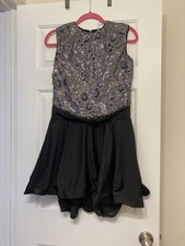 Revolution Dance Costume Lyrical Silver Sequin Black Dress RC19753 Adult Large