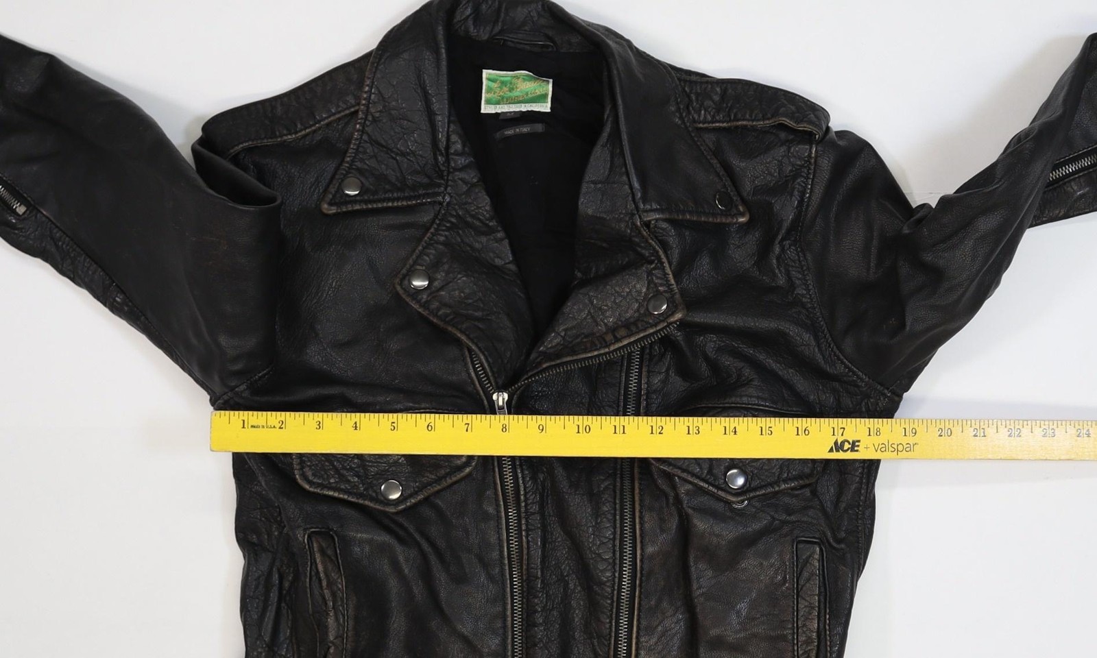 Vintage Levi Strauss Jacket Mens Medium Black Leather Motorcycle Italy Green Tag image 5